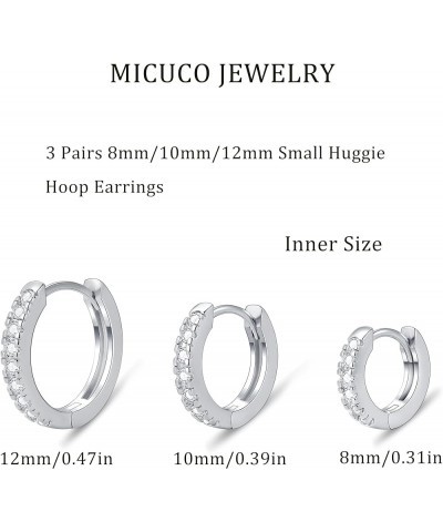 3 Pairs Small Hoop Earrings Tiny Cartilage Earrings Cubic Zirconia Earrings White Gold Plated Huggie Hoop Ear Piercing Earrin...