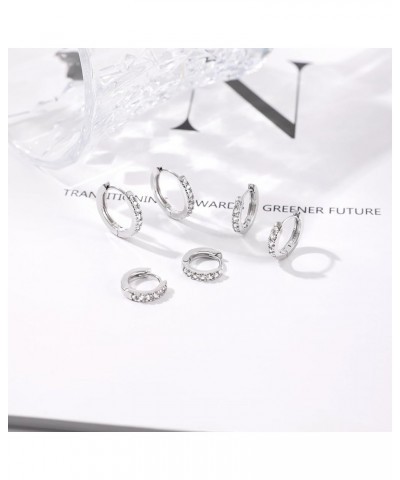 3 Pairs Small Hoop Earrings Tiny Cartilage Earrings Cubic Zirconia Earrings White Gold Plated Huggie Hoop Ear Piercing Earrin...