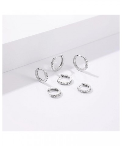 3 Pairs Small Hoop Earrings Tiny Cartilage Earrings Cubic Zirconia Earrings White Gold Plated Huggie Hoop Ear Piercing Earrin...