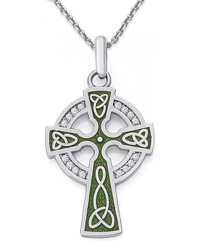 Celtic Cross Pendant Necklace in Solid 14k Gold with Diamonds, Green Enamel, Made in America 20" Necklace White Gold $118.50 ...