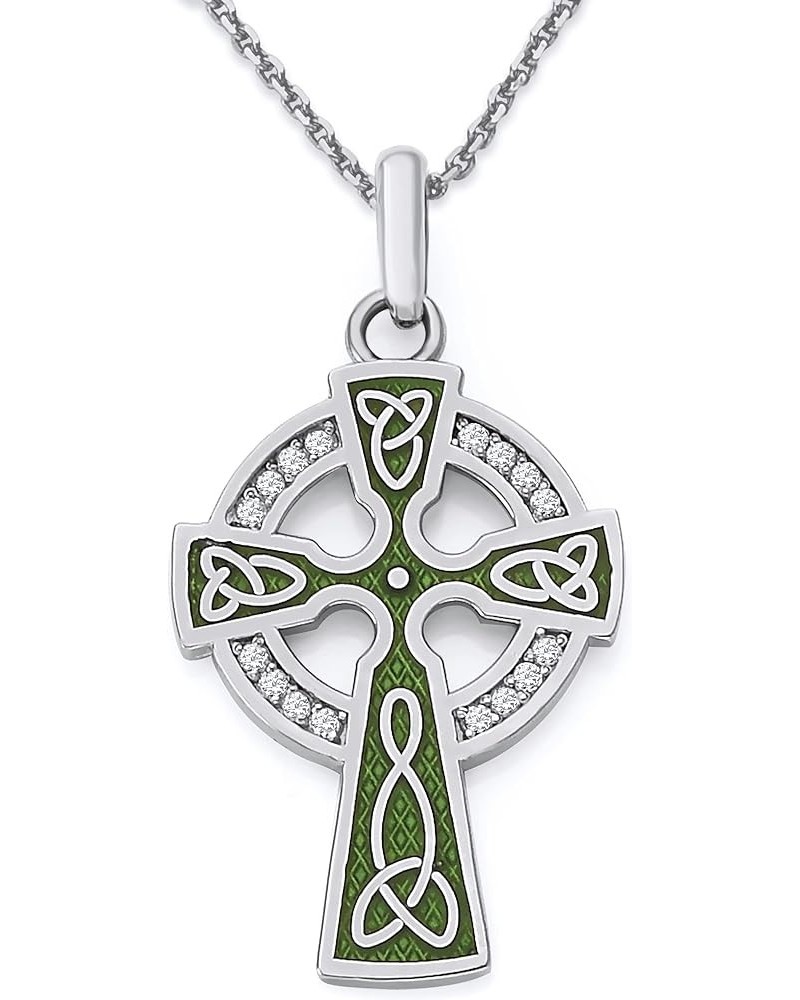 Celtic Cross Pendant Necklace in Solid 14k Gold with Diamonds, Green Enamel, Made in America 20" Necklace White Gold $118.50 ...