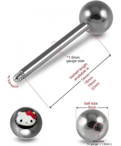 Black Hello Kitty Logo Ball with 14 Gauge 316L Surgical Steel Tongue Ring Jewelry 22.0 Millimeters $10.02 Body Jewelry