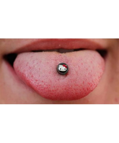 Black Hello Kitty Logo Ball with 14 Gauge 316L Surgical Steel Tongue Ring Jewelry 22.0 Millimeters $10.02 Body Jewelry