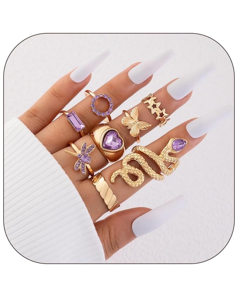 9-15PCS Knuckle Stacking Rings Set for Teen Girls Gifts Crystal Rhinestone Finger Statement Ring Sets Vintage Snake Knot Mid ...