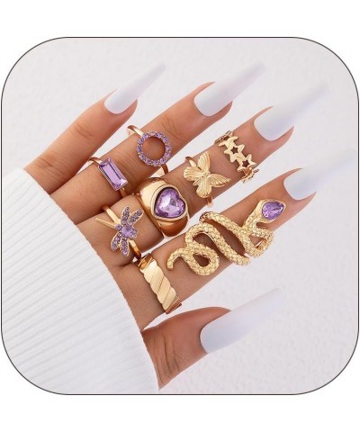 9-15PCS Knuckle Stacking Rings Set for Teen Girls Gifts Crystal Rhinestone Finger Statement Ring Sets Vintage Snake Knot Mid ...