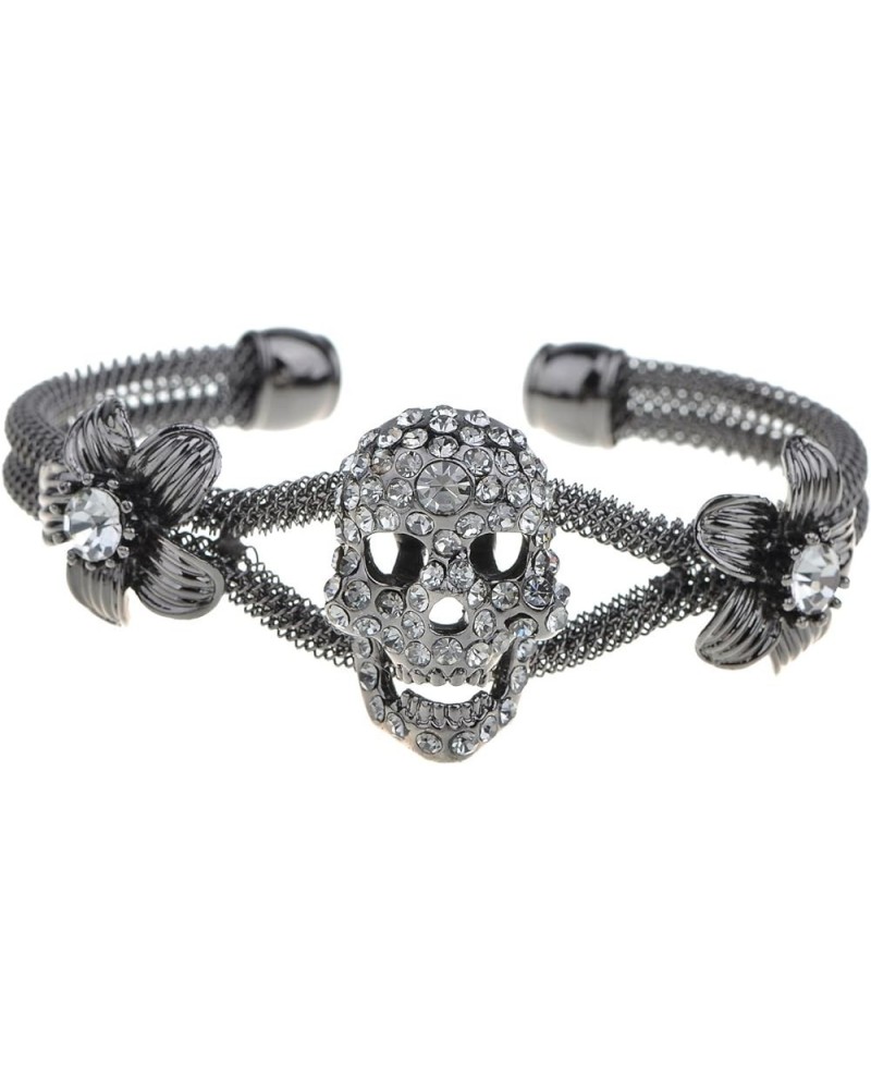 Womens Jewelry Gothic Punk Skull Floral Halloween Rhinestone Gray Silver Cuff Bracelet Grey $10.57 Bracelets