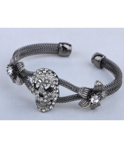 Womens Jewelry Gothic Punk Skull Floral Halloween Rhinestone Gray Silver Cuff Bracelet Grey $10.57 Bracelets