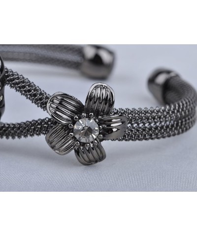 Womens Jewelry Gothic Punk Skull Floral Halloween Rhinestone Gray Silver Cuff Bracelet Grey $10.57 Bracelets