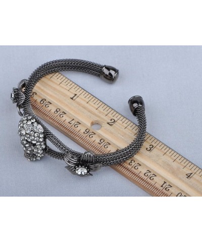 Womens Jewelry Gothic Punk Skull Floral Halloween Rhinestone Gray Silver Cuff Bracelet Grey $10.57 Bracelets