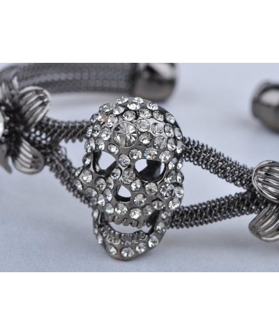 Womens Jewelry Gothic Punk Skull Floral Halloween Rhinestone Gray Silver Cuff Bracelet Grey $10.57 Bracelets