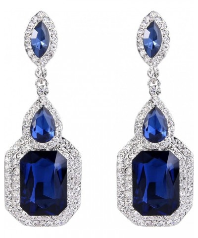 Women's Wedding Bridal Crystal Emerald Cut Infinity Figure 8 Chandelier Dangle Earrings 07-Navy Blue Silver-Tone $10.00 Earrings