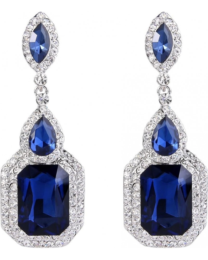 Women's Wedding Bridal Crystal Emerald Cut Infinity Figure 8 Chandelier Dangle Earrings 07-Navy Blue Silver-Tone $10.00 Earrings