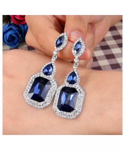 Women's Wedding Bridal Crystal Emerald Cut Infinity Figure 8 Chandelier Dangle Earrings 07-Navy Blue Silver-Tone $10.00 Earrings