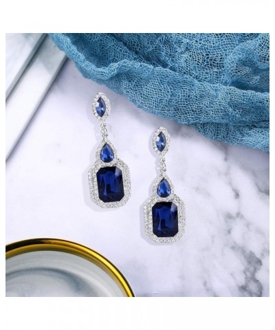 Women's Wedding Bridal Crystal Emerald Cut Infinity Figure 8 Chandelier Dangle Earrings 07-Navy Blue Silver-Tone $10.00 Earrings