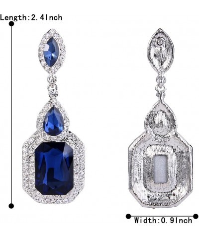 Women's Wedding Bridal Crystal Emerald Cut Infinity Figure 8 Chandelier Dangle Earrings 07-Navy Blue Silver-Tone $10.00 Earrings