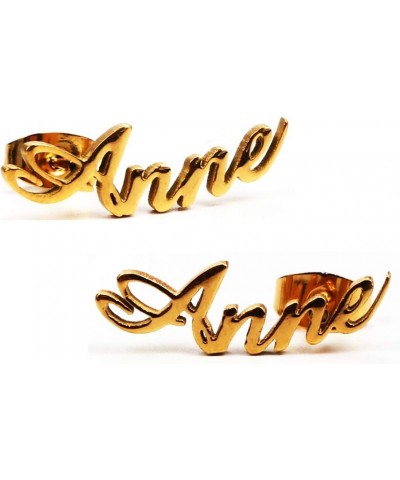 Pretty Personalized Name Earrings, Gold Plated Customized Stud Earrings for Womens Girls Anne $10.84 Earrings