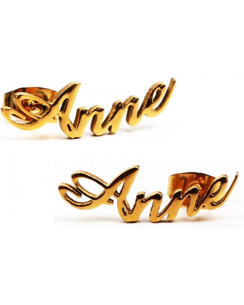 Pretty Personalized Name Earrings, Gold Plated Customized Stud Earrings for Womens Girls Anne $10.84 Earrings