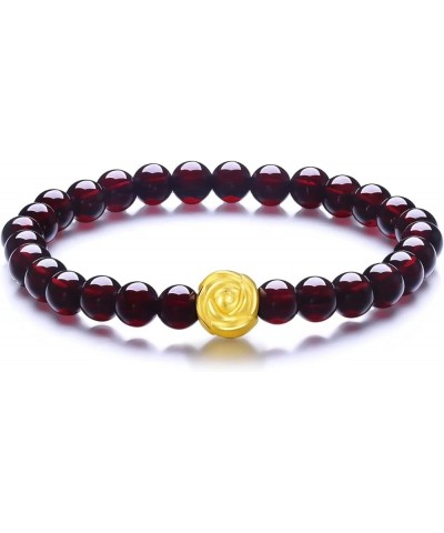 24K Solid Gold Bracelet for Women, Real Pure Gold Jewelry Garnet Beaded Bracelet for Men Teen Girls Rose $100.70 Bracelets