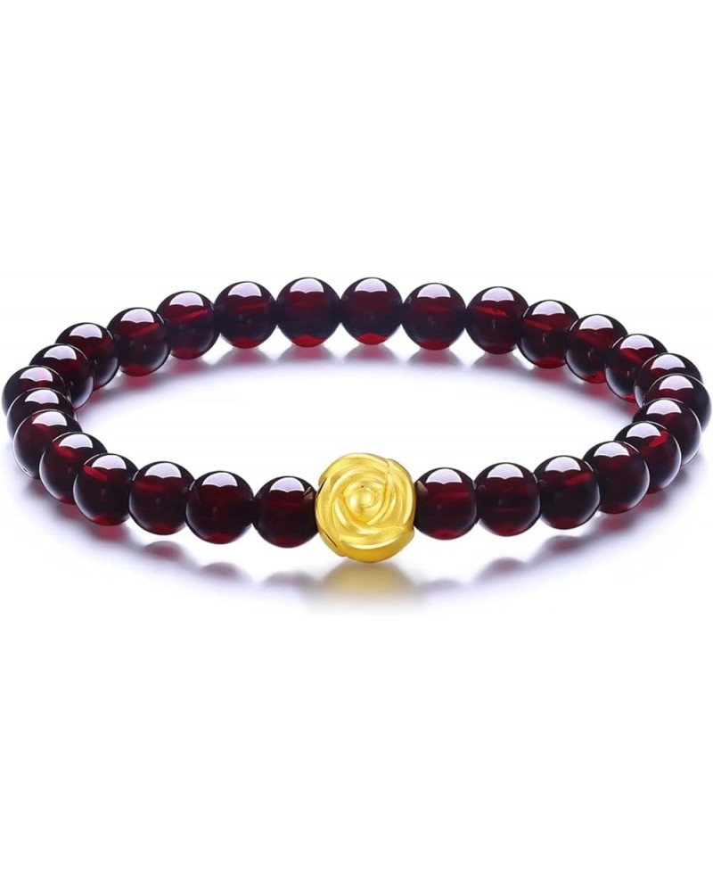 24K Solid Gold Bracelet for Women, Real Pure Gold Jewelry Garnet Beaded Bracelet for Men Teen Girls Rose $100.70 Bracelets