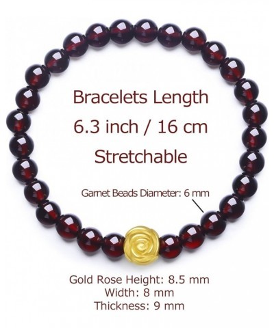 24K Solid Gold Bracelet for Women, Real Pure Gold Jewelry Garnet Beaded Bracelet for Men Teen Girls Rose $100.70 Bracelets