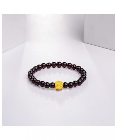 24K Solid Gold Bracelet for Women, Real Pure Gold Jewelry Garnet Beaded Bracelet for Men Teen Girls Rose $100.70 Bracelets