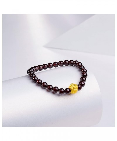 24K Solid Gold Bracelet for Women, Real Pure Gold Jewelry Garnet Beaded Bracelet for Men Teen Girls Rose $100.70 Bracelets