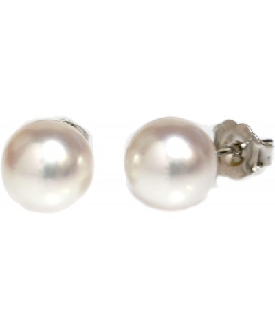 14K Gold Certified Hanadama Quality Round White Akoya Cultured Pearl Stud Earrings for Women White Gold 7.0-7.5mm $121.60 Ear...