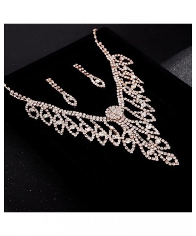 Bridal Full Rhinestones Iced out Necklaces with Earrings Jewelry Set for Wedding Prom Statement Teardrop Crystal Tassel Neckl...