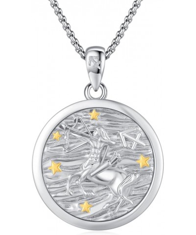 Zodiac Necklace 925 Sterling Silver White Gold Constellation Coin Pendant Necklace,Embossed Horoscope Astrology Zodiac Jewelr...