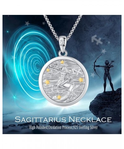 Zodiac Necklace 925 Sterling Silver White Gold Constellation Coin Pendant Necklace,Embossed Horoscope Astrology Zodiac Jewelr...