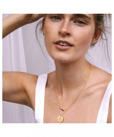 Gold Necklace for Women 14k Gold Plated Dainty Simple Coin Pendant Necklece Round Disc Flower Star Moon Butterfly Eye Cat Han...