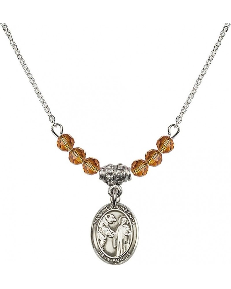 November Birth Month Bead Necklace with Catholic Patron Saint Petite Charm, 18 Inch Saint Columbanus $32.44 Necklaces