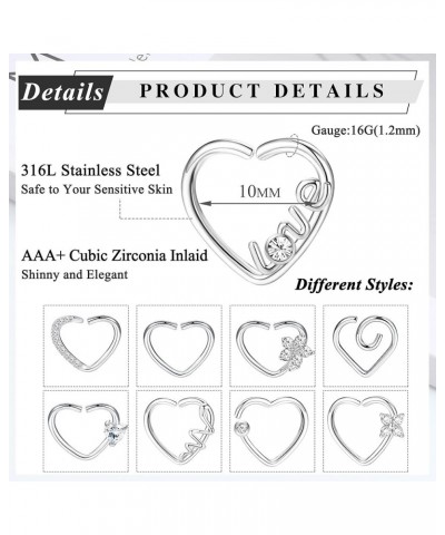 9Pcs Daith Piercing Jewelry Stainless Steel 16g Heart Daith Piercing Jewelry for Women Cartilage Tragus Helix Earrings Septum...