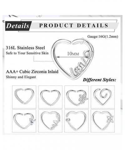 9Pcs Daith Piercing Jewelry Stainless Steel 16g Heart Daith Piercing Jewelry for Women Cartilage Tragus Helix Earrings Septum...