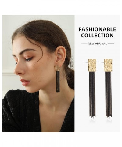 Long Chain Tassel Earrings Elegant - Sleek Chain Fringe Dangle Earrings for Party, Wedding or Event BLACK $8.09 Earrings