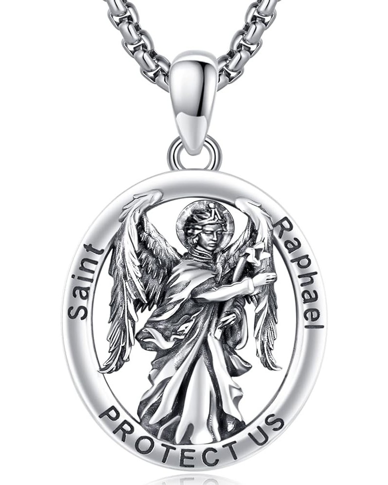 925 Sterling Silver Patron Saint Amulet Necklace | 7 Archangel Protection Medal Pendant Necklace | Saint Raphael,Michael,Chri...