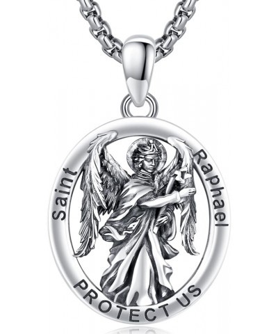 925 Sterling Silver Patron Saint Amulet Necklace | 7 Archangel Protection Medal Pendant Necklace | Saint Raphael,Michael,Chri...