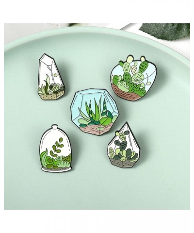 5pcs Plants Enamel Brooch Pins Sets Aloe Eucalyptus Cactus Succulent Plants Fashion Lapel Pins Decorative Clothing Badge for ...