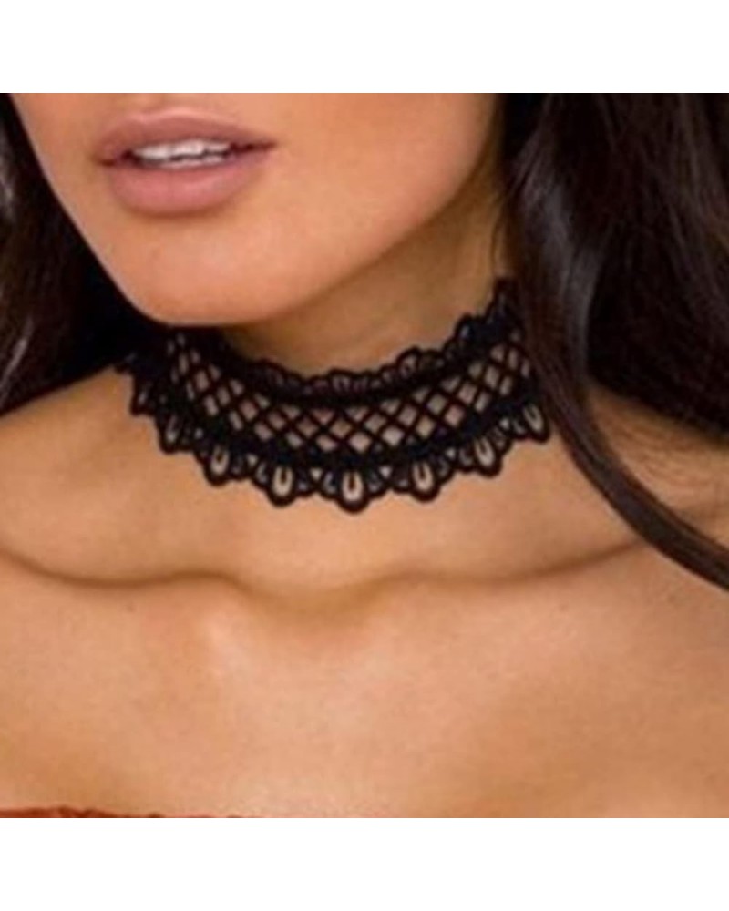 Boho Punk Vintage Black Lace Shiny Alloy Sexy Choker Necklace for Women Chunky Short Necklace Black Chain Necklace Jewelry fo...