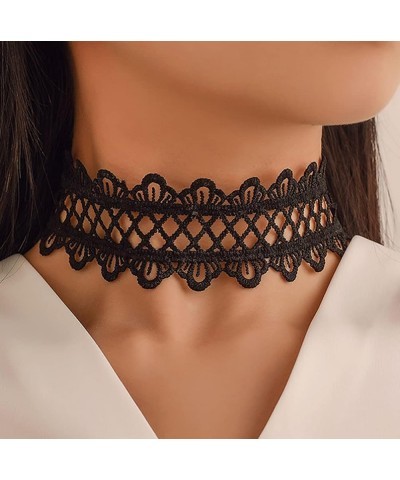 Boho Punk Vintage Black Lace Shiny Alloy Sexy Choker Necklace for Women Chunky Short Necklace Black Chain Necklace Jewelry fo...