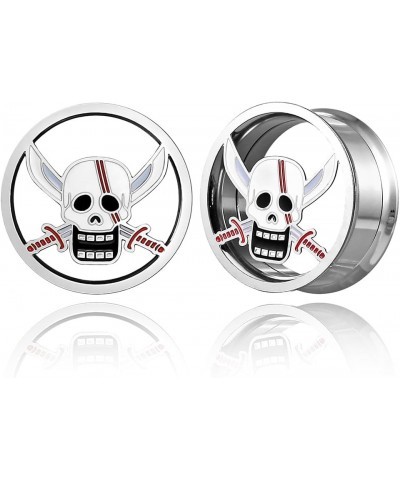 1 Pair Horn with Skull Ear Tunnels Plugs 316 Stainless Steel Ear Gauges Weight Saddle Plugs Hypoallergenic expander Piercing ...