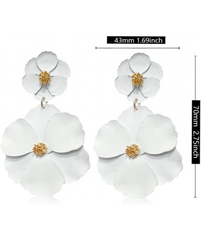 Unique Bohemian Metal Poppy Flower Dangle Earring Matte Painted Dual Flower Floral Petal Tiered Drop for Women Girls Statemen...