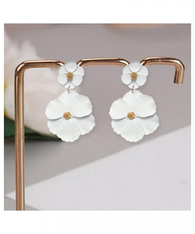 Unique Bohemian Metal Poppy Flower Dangle Earring Matte Painted Dual Flower Floral Petal Tiered Drop for Women Girls Statemen...