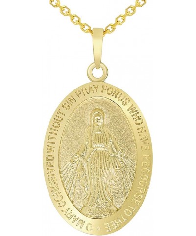 Solid 14k Yellow Gold Classic Miraculous Medallion of the Virgin Mary Pendant Necklace with Cable, Curb, or Figaro Chain 22 I...