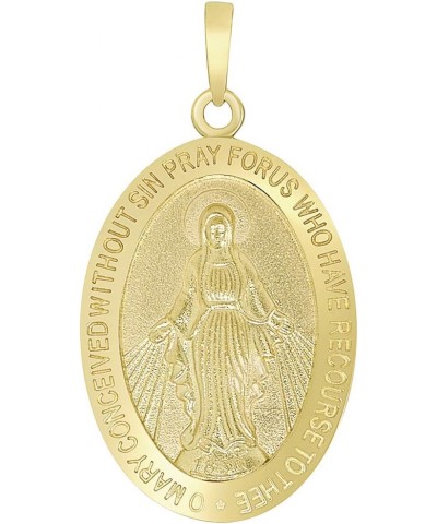 Solid 14k Yellow Gold Classic Miraculous Medallion of the Virgin Mary Pendant Necklace with Cable, Curb, or Figaro Chain 22 I...