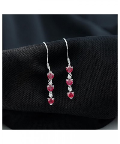 Natural Ruby Heart Dangle Earrings with Moissanite | 3 Cttw | AAA Quality | July Birthstone 10K White Gold $278.98 Earrings