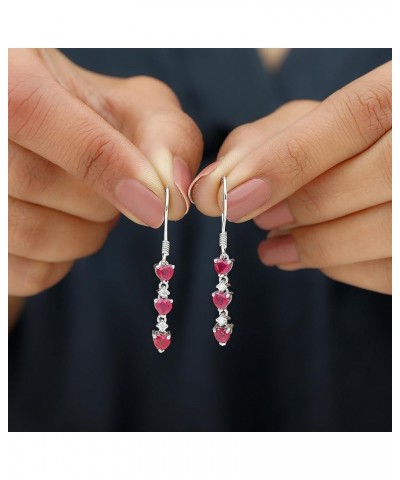 Natural Ruby Heart Dangle Earrings with Moissanite | 3 Cttw | AAA Quality | July Birthstone 10K White Gold $278.98 Earrings