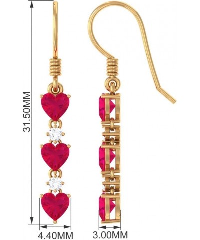 Natural Ruby Heart Dangle Earrings with Moissanite | 3 Cttw | AAA Quality | July Birthstone 10K White Gold $278.98 Earrings