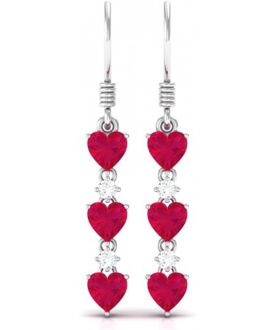 Natural Ruby Heart Dangle Earrings with Moissanite | 3 Cttw | AAA Quality | July Birthstone 10K White Gold $278.98 Earrings