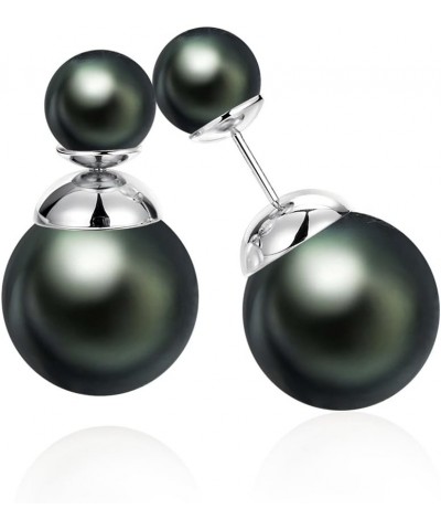 Double Sided Pearl Earrings Womens Fashion Elegant Faux Pearl Double Front Back Ball Stud Earrings black pearl-white gold $10...